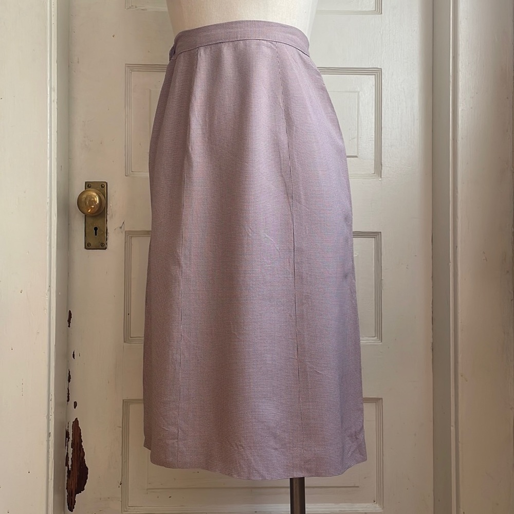 1940’s Light Pink and Grey Muted Houndstooth Pencil Skirt with Side Metal Zip